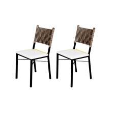 Kit 2 Cadeiras Para Cozinha Preta Ratan Cappuccino Assento Estofado Laca Branca