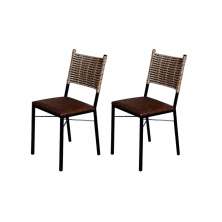Kit 2 Cadeiras Para Cozinha Preta Ratan Cappuccino Assento Estofado Marrom