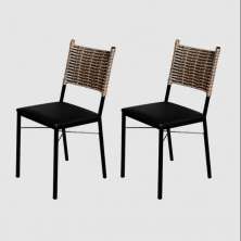 Kit 2 Cadeiras Para Cozinha Preta Ratan Cappuccino Assento Estofado Preto
