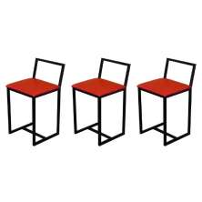 Kit 3 Banqueta Baixa Para Cozinha Preta Industrial Assento Estofado Vermelho