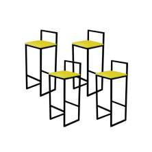 Kit 4 Banqueta Alta Cozinha Bar Balcão Bistrô Industrial Preta Assento Estofado Amarelo