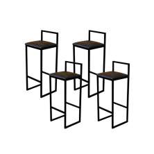 Kit 4 Banqueta Alta Cozinha Bar Balcão Bistrô Industrial Preta Assento Estofado Marrom