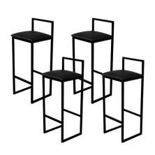 Kit 4 Banqueta Alta Cozinha Bar Balcão Bistrô Industrial Preta Assento Estofado Preto