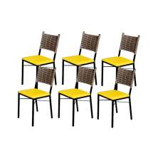 Kit 6 Cadeiras Para Cozinha Preta Ratan Cappuccino Assento Estofado Amarelo