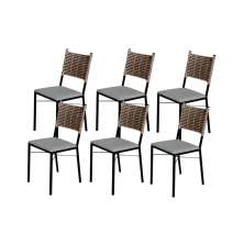 Kit 6 Cadeiras Para Cozinha Preta Ratan Cappuccino Assento Estofado Cinza