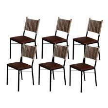 Kit 6 Cadeiras Para Cozinha Preta Ratan Cappuccino Assento Estofado Marrom
