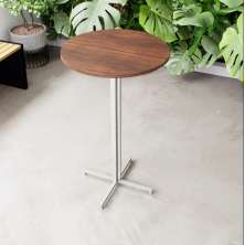 Mesa Alta Bar Bistrô Redonda 100x60cm Branca Tampo Imbuia Industrial
