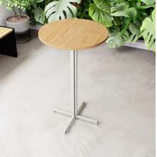 Mesa Alta Bar Bistrô Redonda 100x60cm Branca Tampo Pinus Industrial