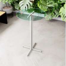 Mesa Alta Bar Bistrô Redonda 100x60cm Branca Tampo Vidro Industrial