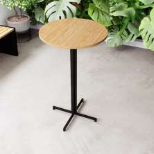 Mesa Alta Bar Bistrô Redonda 100x60cm Preta Tampo Pinus Industrial
