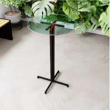Mesa Alta Bar Bistrô Redonda 100x60cm Preta Tampo Vidro Industrial