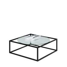 Mesa De Centro Sala 64x64x33cm Aço Preto e Vidro Industrial Moon