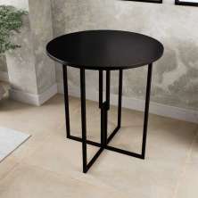 Mesa Redonda Industrial Preto 80cm Tampo Madeira Preto