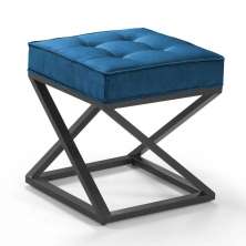 Puff Quadrado Mônaco Veludo Azul Pés Metal Preto