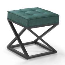 Puff Quadrado Mônaco Veludo Verde Pés Metal Preto