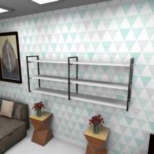 Estante estilo industrial sala aço cor preto 180x30x68cm (C)x(L)x(A) cor mdf branco modelo ind32bsl