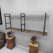 Estante industrial sala aço preto 180x30x68cm amadeirado ind37aesl