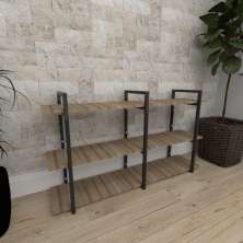 Mini Estante industrial sala aço preto 30cm amadeirado ind12aeeps