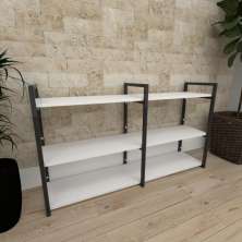 Mini estante industrial para sala aço cor preto prateleiras 30 cm cor branca modelo ind11beps