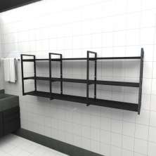 Prateleira industrial banheiro aço cor preto 180x30x68cm (C)x(L)x(A) cor mdf preto modelo ind35pb