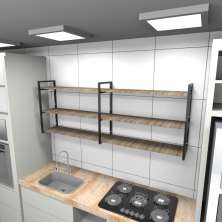 Prateleira industrial cozinha aço 180x30x68cm amadeirado ind32aec