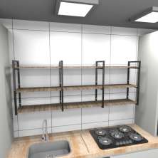 Prateleira industrial cozinha aço 180x30x68cm amadeirado ind35aec
