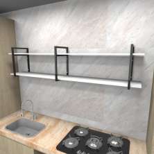 Prateleira industrial cozinha aço cor preto 180x30x40cm (C)x(L)x(A) cor mdf branco modelo ind39bc