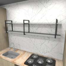 Prateleira industrial cozinha aço cor preto 180x30x40cm (C)x(L)x(A) cor mdf cinza modelo ind39cc
