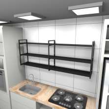 Prateleira industrial cozinha aço cor preto 180x30x68cm (C)x(L)x(A) cor mdf preto modelo ind32pc
