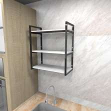 Prateleira industrial cozinha aço cor preto 60x30x68cm (C)x(L)x(A) cor mdf branco modelo ind25bc