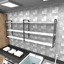 Prateleira industrial lavanderia aço cor preto 180x30x68cm CxLxA cor mdf branco modelo ind32blav