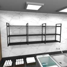Prateleira industrial lavanderia aço cor preto 180x30x68cm CxLxA cor mdf preto modelo ind35plav
