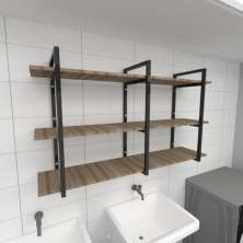 Prateleira industrial lavanderia aço preto 30cm amadeirado ind12a