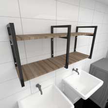 Prateleira industrial lavanderia aço preto 30cm amadeirado ind22a