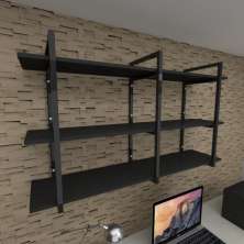 Prateleira industrial para escritório aço cor preto prateleiras 30cm cor preto modelo ind12pes