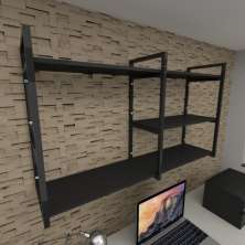Prateleira industrial para escritório aço cor preto prateleiras 30cm cor preto modelo ind14pes