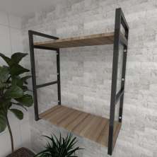 Prateleira industrial sala aço preto 30cm amadeirado ind10aesl