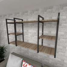 Prateleira industrial sala aço preto 30cm amadeirado ind17aesl