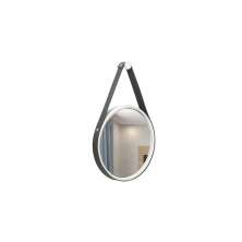 Espelho Decorativo Adnet Branco Alça Corino Preto 30 cm Redondo 