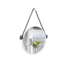 Espelho Decorativo Adnet Branco Alça Sisal Blue 60 Cm Redondo 60 cm