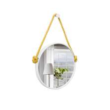 Espelho Decorativo Adnet Branco Alça Sisal Yellow 50 Cm Redondo 50 cm