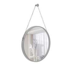 Espelho Decorativo Adnet Cinza Alça Corrente Cromada 50 cm Redondo