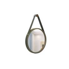 Espelho Decorativo Adnet Marrom Alça Corino Preto 30 cm Redondo Marrom/Preto, 30 cm