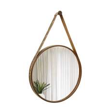 Espelho Decorativo Adnet Marrom Alça Courino Rajada 50 Cm Redondo Marrom/Rajado, 50 cm