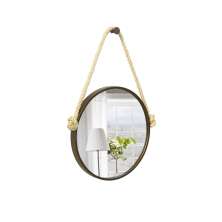 Espelho Decorativo Adnet Marrom Alça Sisal Natural 60 Cm Redondo 60 cm