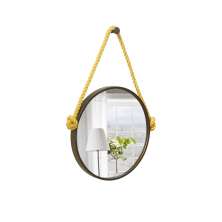 Espelho Decorativo Adnet Marrom Alça Sisal Yellow 50 Cm Redondo 50 cm