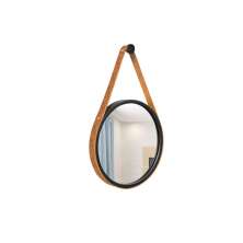 Espelho Decorativo Adnet Preto Alça Courino Rajada 30 Cm Redondo Preto/Rajado, 30 cm