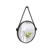 Espelho Decorativo Adnet Preto Alça Sisal Black 50 Cm Redondo Preto/Preto, 50 cm