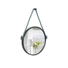 Espelho Decorativo Adnet Preto Alça Sisal Blue 40 Cm Redondo 40 cm