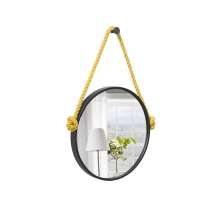 Espelho Decorativo Adnet Preto Alça Sisal Yellow 50 Cm Redondo 50 cm